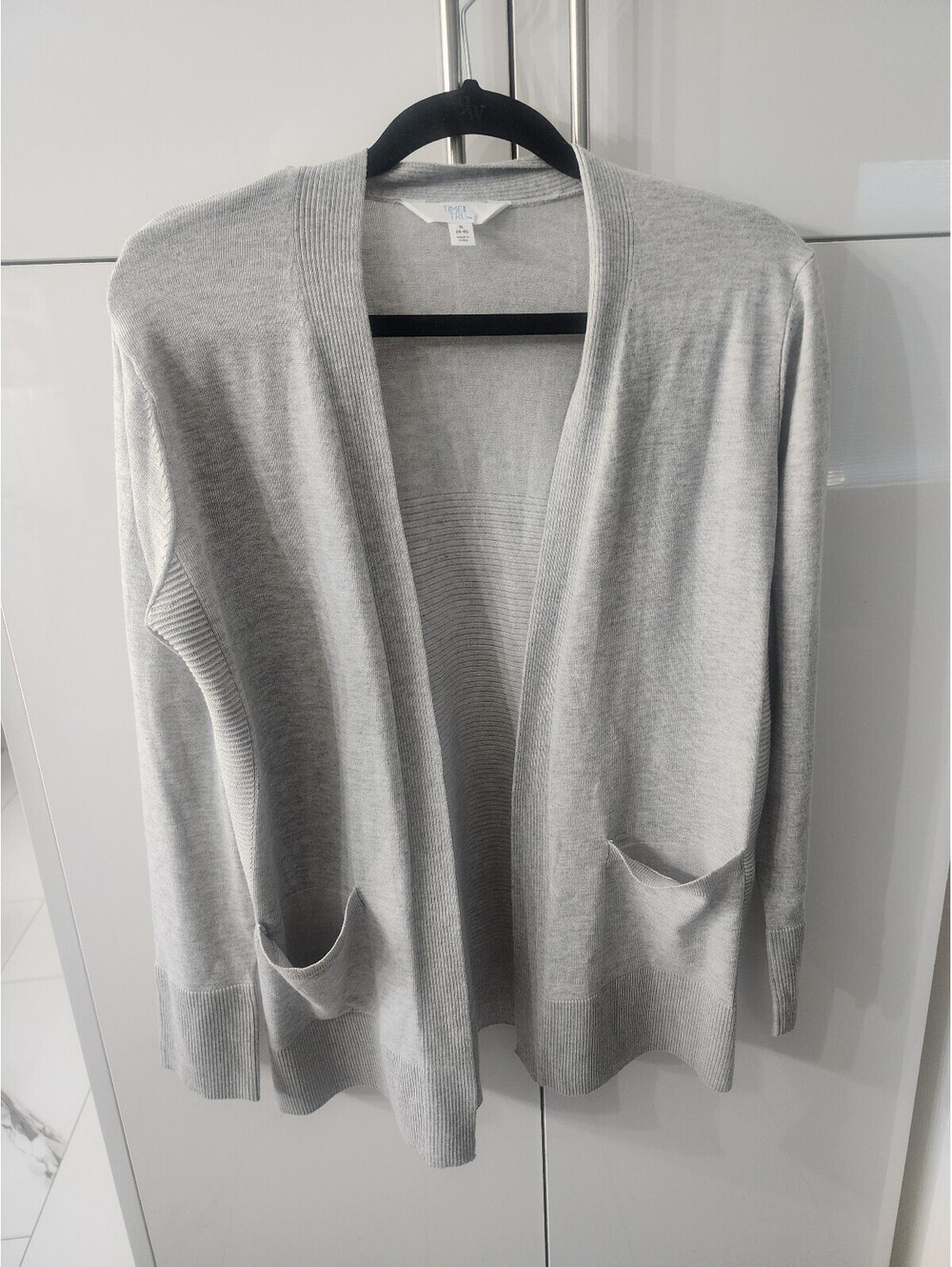 Time and Tru Women's Light Gray Open Front Cardigan Sweater, Size Small (4-6)